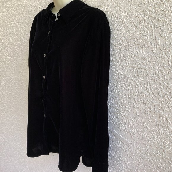 VINTAGE J.CREW VELVET SHIRT SZ L BLACK BLOUSE /JACKET - Picture 6 of 9